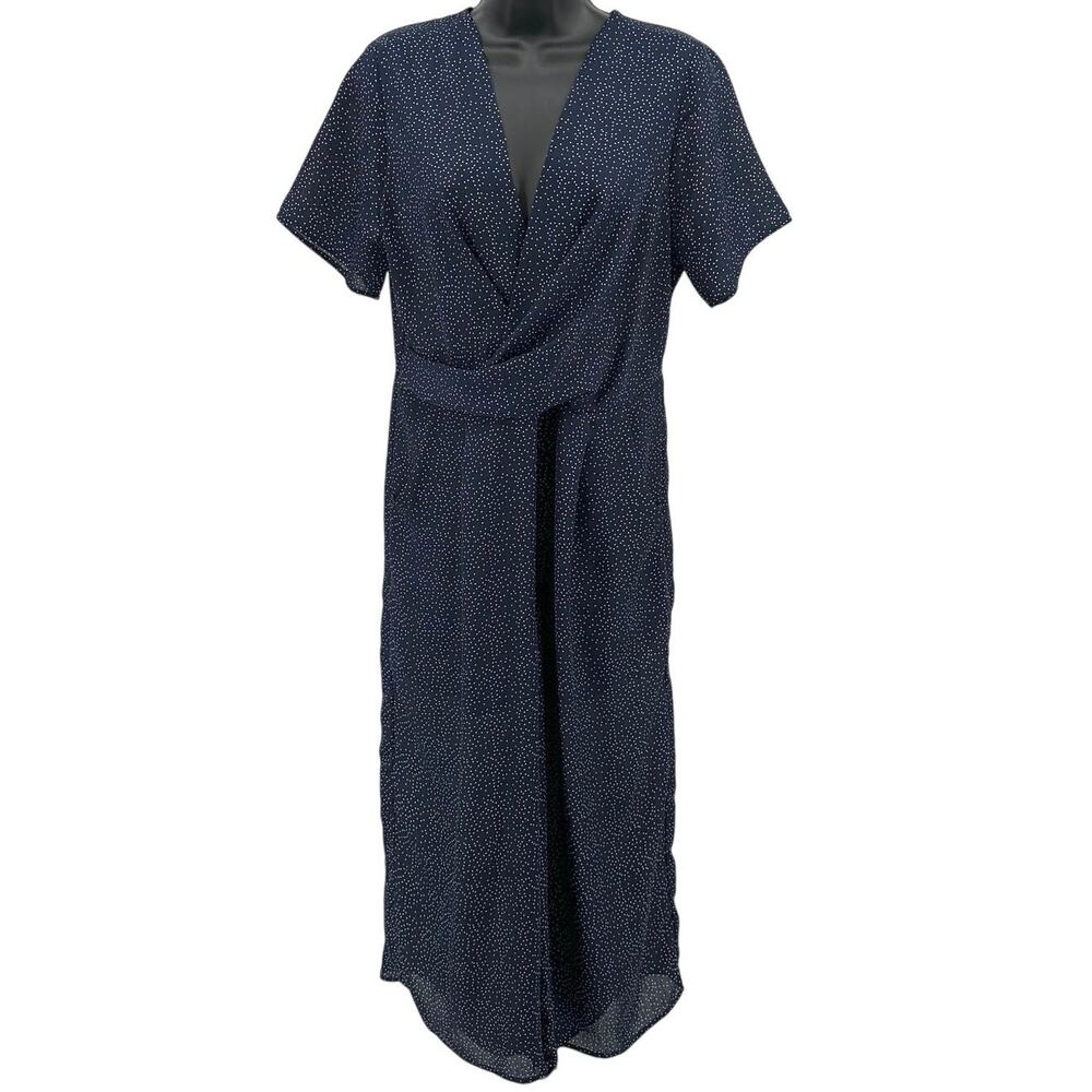Le Lis Jumpsuit WMNS L JJ4002 V Neck Blue White Polka Dot Surplice Short Sleeve
